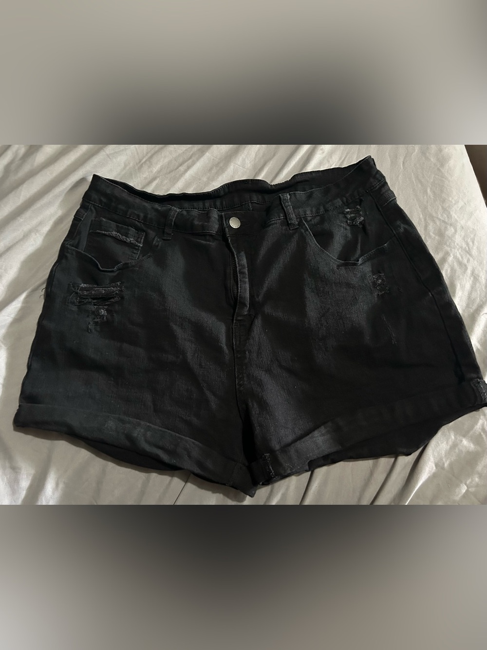 High-Rise Black Distressed Women's Denim Shorts